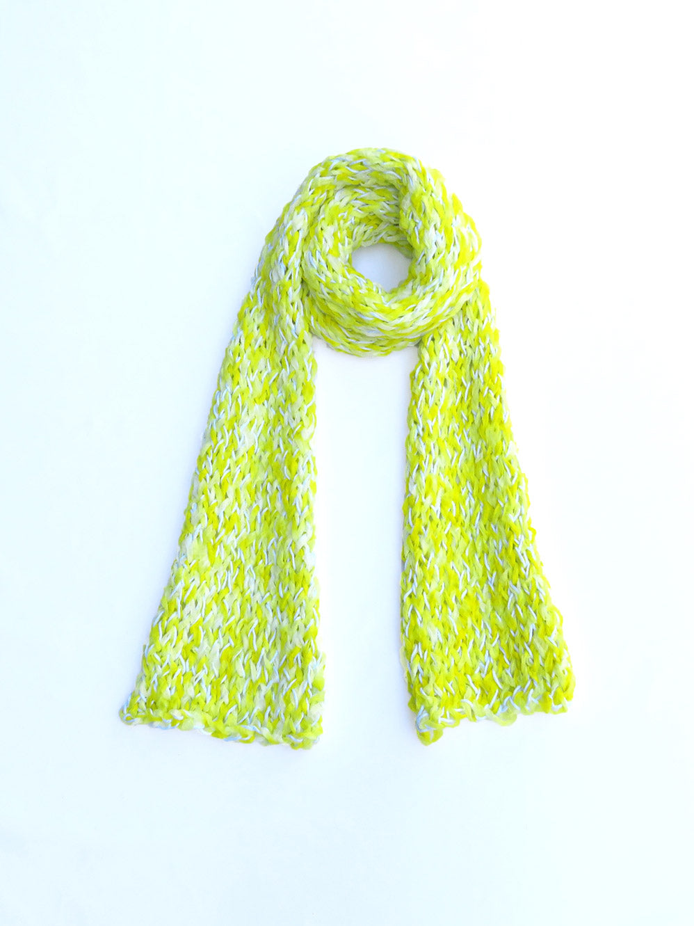Dot knits sunshine scarf sample yellow recycled paper yarn
