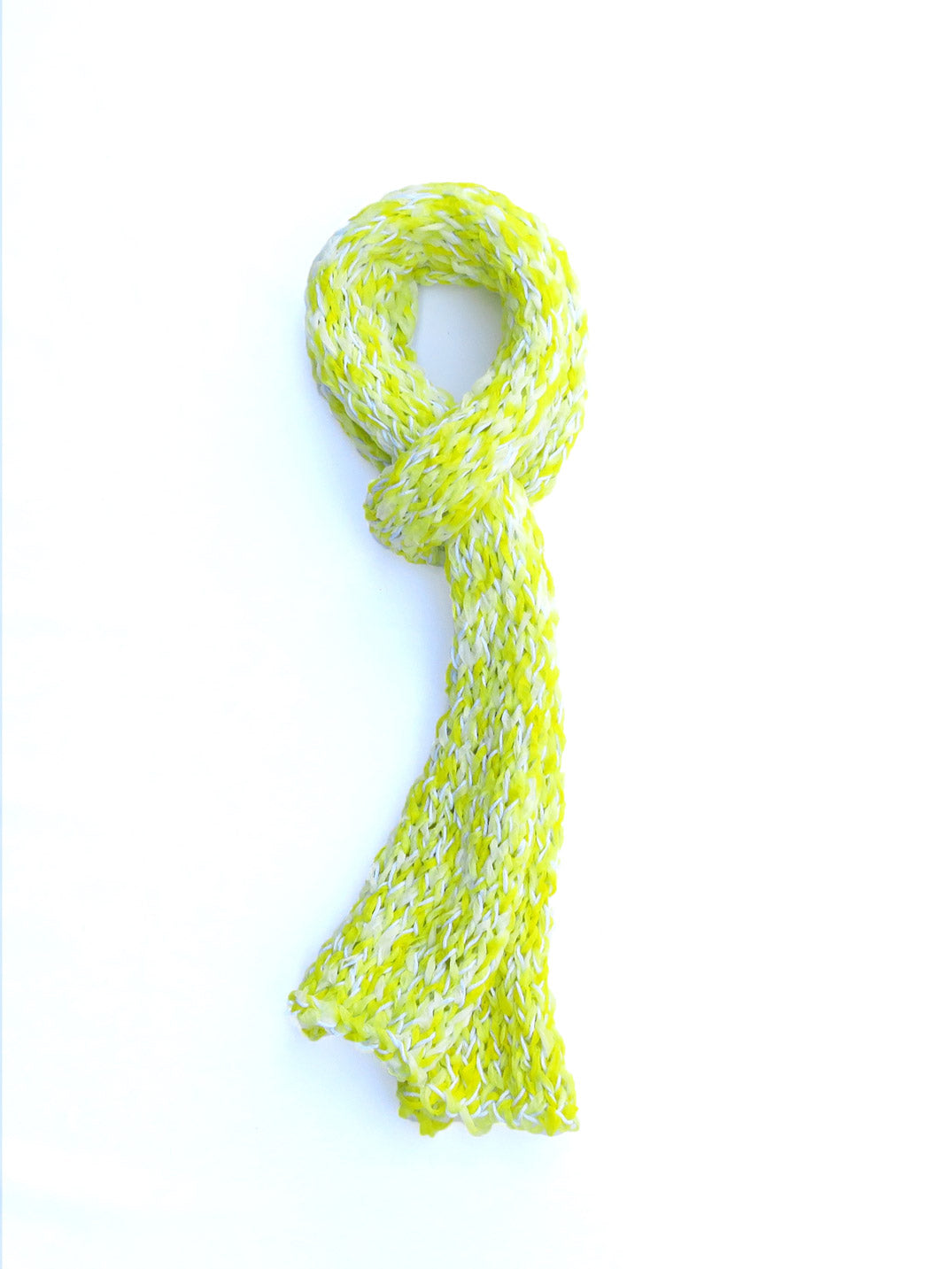 Dot knits sunshine scarf sample yellow recycled paper yarn