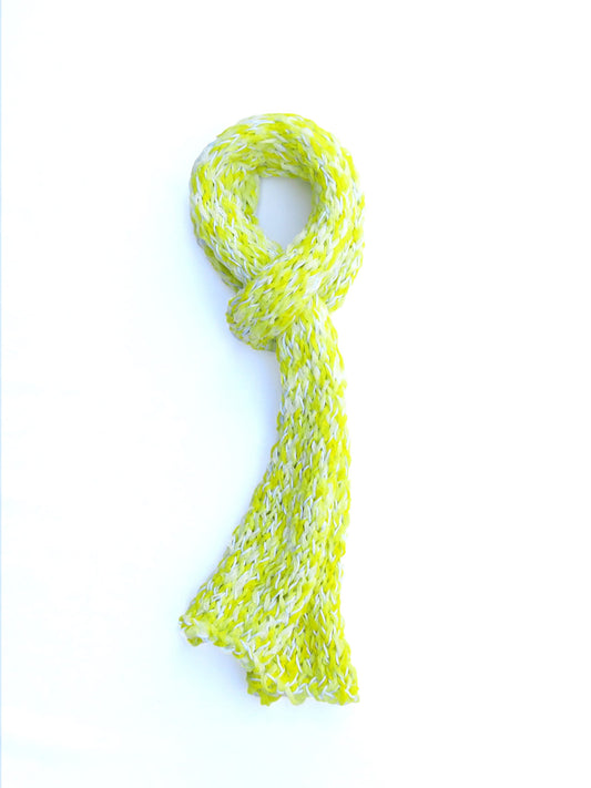 Dot knits sunshine scarf sample yellow recycled paper yarn